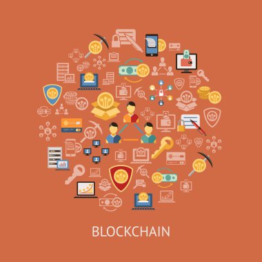 Blockchain paketi örnek cryptocurrency için öğeleri ile dijital vektör hat Icons set
