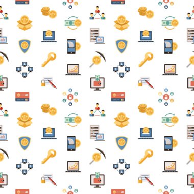 Blockchain paketi örnek için cryptocurrency, seamless modeli öğeleri ile dijital vektör hat Icons set