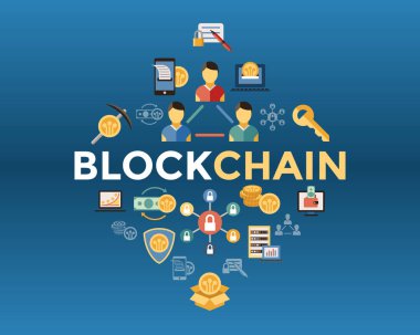 Blockchain paketi örnek cryptocurrency infographics için öğeleri ile dijital vektör hat Icons set