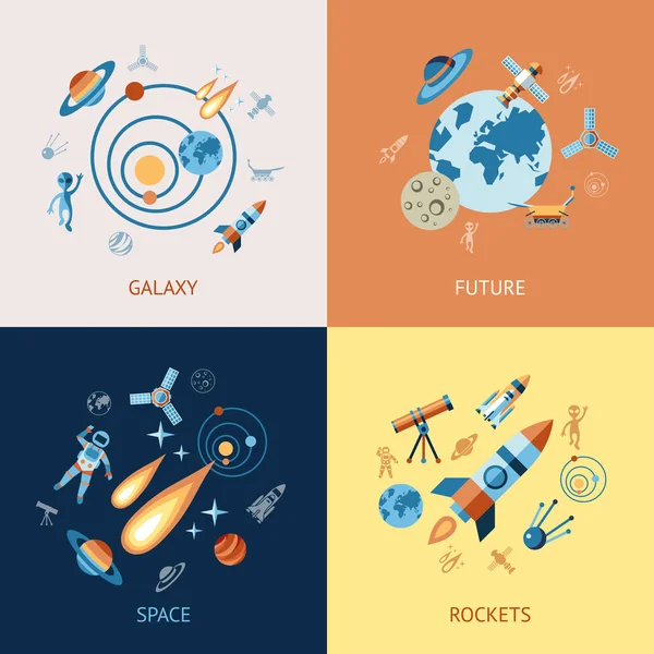 Icônes Ligne Vectorielle Numérique Définir Espace Illustration Fusées Avec Des — Image vectorielle