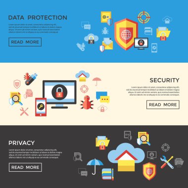 Paketi illüstrasyon, basit bir çizgi düz stil infographics dijital vektör veri securuty ve Gizlilik Koruma simgesi ayarla