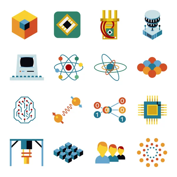 Digital Vector Quantum Computing Qubits Icon Set Pack Illustrazione Linea — Vettoriale Stock