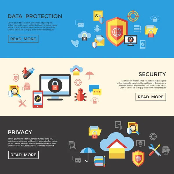 Dati Vettoriali Digitali Sicurezza Protezione Della Privacy Icona Set Pack — Vettoriale Stock