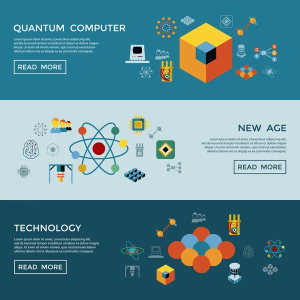 Computación Cuántica Vectorial Digital Ilustración Conjunto Iconos Qubits Nueva Era — Archivo Imágenes Vectoriales