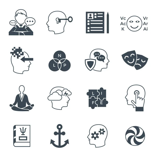 Set Icone Programmazione Neurolinguistica Vettoriale Digitale — Vettoriale Stock