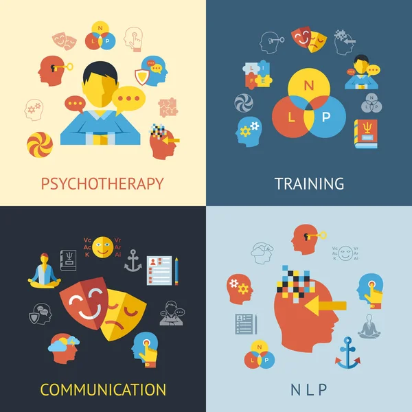 Digitaler Vektor Neuro Linguistic Programming Icon Set — Stockvektor