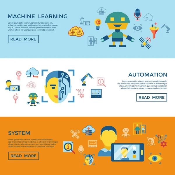 Aprendizagem Máquina Profunda Vetor Digital Infogprahics Conjunto Ícones Inteligência Artificial — Vetor de Stock