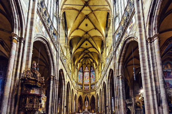 Praga República Checa Marzo 2018 Arquitectura Gótica Interior Catedral San — Foto de Stock