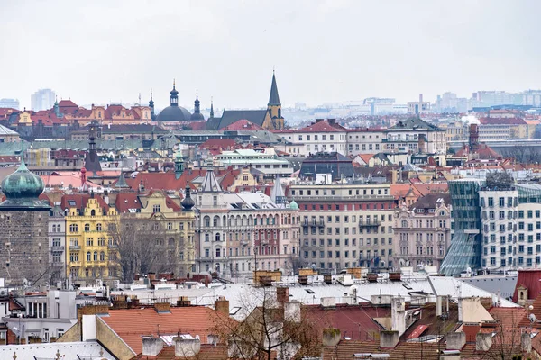 曇りの日で 上からの古い都市建物 ミニチュア スタイル写真 否定的なコピー スペース テキストのための場所 プラハ チェコ共和国 — ストック写真