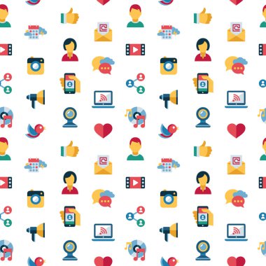 Dijital vektör sosyal medya ve iletişim ağ Icon set, seamless modeli