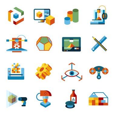 Dijital vektör 3d baskı teknolojisi Icon set üretim