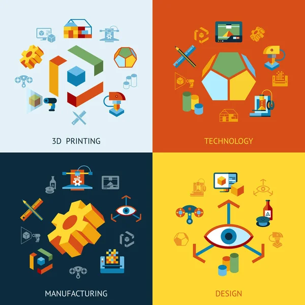 Vector Digital Impresión Tecnología Fabricación Icono Conjunto Infografías — Archivo Imágenes Vectoriales