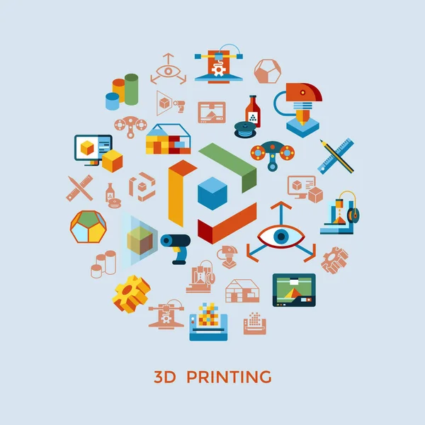 Vector Digital Impresión Tecnología Fabricación Icono Conjunto Infografías — Archivo Imágenes Vectoriales