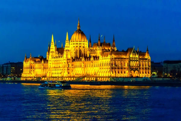 Famous Parliament Night Blue Hour Warm Yellow Lights Glowing Building — Stock Photo, Image