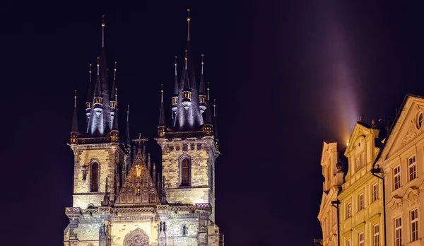 Church Our Lady Tyn Old Town Square Night Buildings Sides — Stock Photo, Image