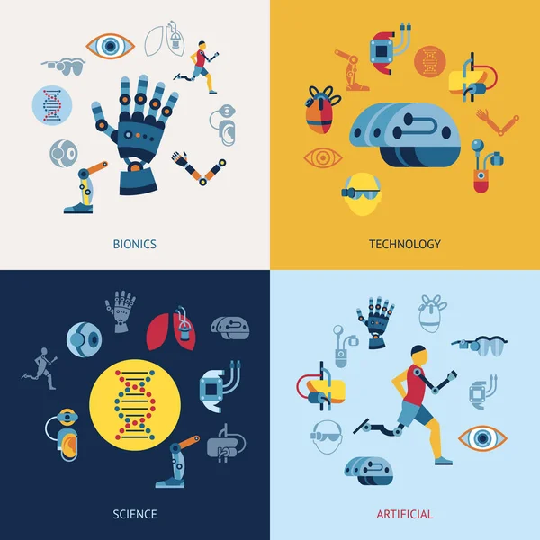 Biônica Vetorial Digital Infográficos Conjunto Ícones Inteligência Artificial — Vetor de Stock