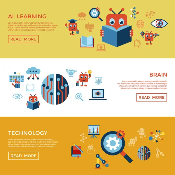 Inteligência Artificial Vetor Digital Ícone Auto Aprendizagem Definido Infográficos — Vetor de Stock