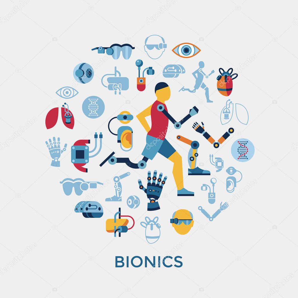 Digital vector bionics and artificial intelligence icon set infographics