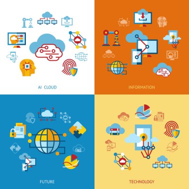İnfographics dijital vektör yapay zeka bulut Icons set