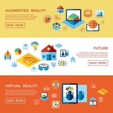 Dijital vektör artar ve infographics sanal gerçeklik Icons set