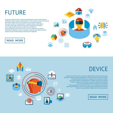 Dijital vektör artar ve infographics sanal gerçeklik Icons set