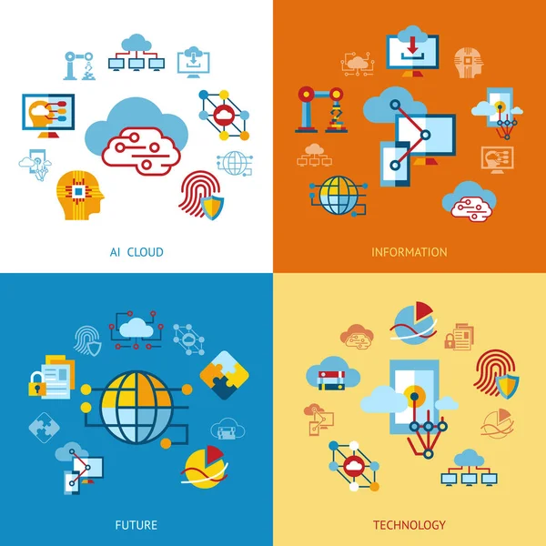 Digitální Vektorová Umělé Inteligence Cloud Ikony Nastavit Infografika — Stockový vektor