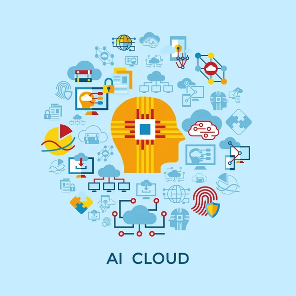 Vetor Digital Ícones Nuvem Inteligência Artificial Conjunto Infográficos — Vetor de Stock