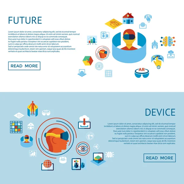 Digitální Vektorové Rozšířené Virtuální Reality Ikony Nastavit Infografika — Stockový vektor