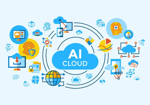 Icone Cloud Intelligenza Artificiale Vettoriale Digitale Impostate Infografiche — Vettoriale Stock
