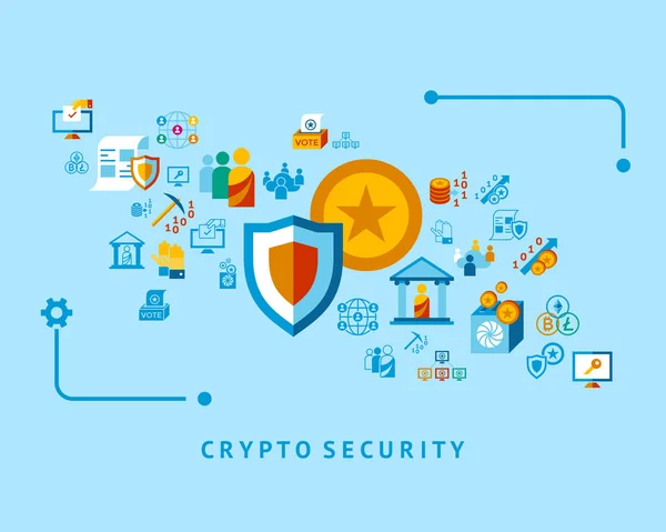 Digital Vettoriale Crypto Democrazia Sicurezza Set Icone Infografiche — Vettoriale Stock