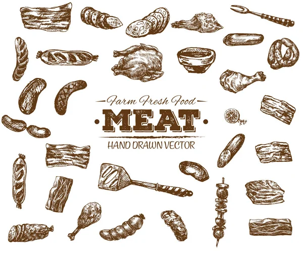 El çekilmiş et kroki, siyah ve beyaz vintage illüstrasyon topluluğu