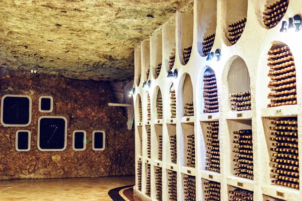 Famous Wine Cellars Wide Perspective Bright Lights Illuminating Interior Old — Stock Photo, Image