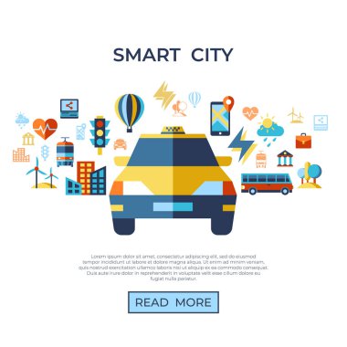 Çizilmiş basit çizgiyi sanat bilgi grafiği, düz stil ile dijital vektör akıllı şehir Icons set