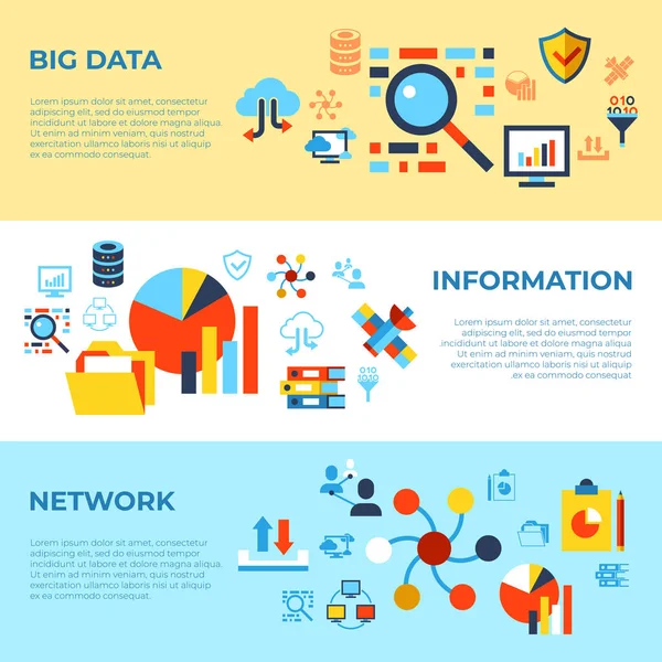 Digitaler Vektor Big Data Und Informationssymbole Mit Gezeichneter Einfacher Linienart — Stockvektor