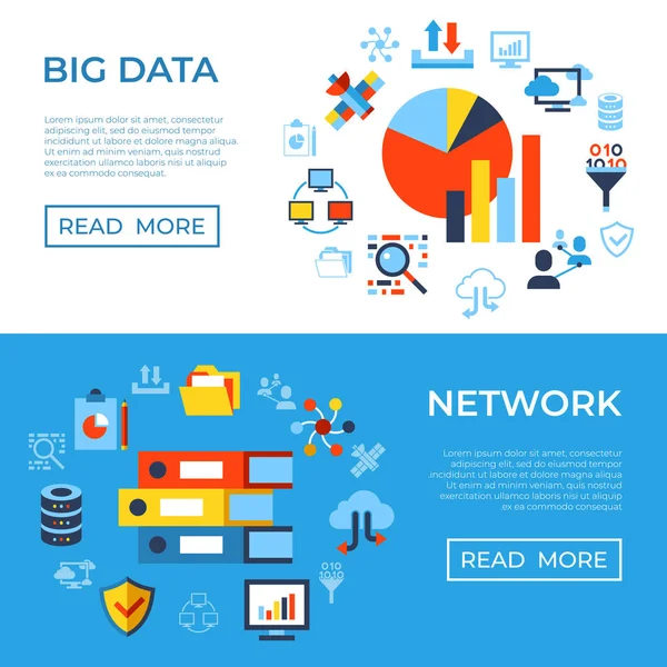 Big Data Vetor Digital Ícones Informação Conjunto Com Desenhado Linha — Vetor de Stock