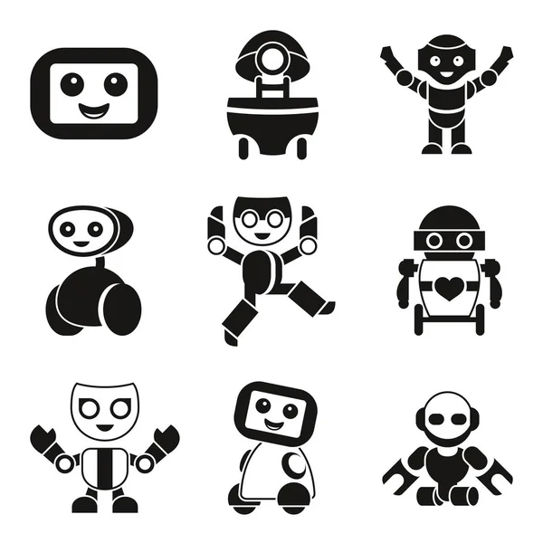 Digitale Vector Metgezel Robots Iconen Set Met Getekende Eenvoudige Kunst — Stockvector