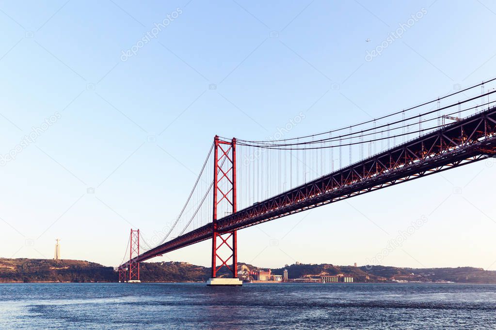 The 25 de Abril steel suspention bridge in Lisbon, Portugal