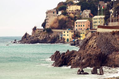 Geleneksel evleri eski kasaba Harbour camogli Cenova, İtalya
