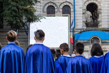 Okul korosu çocuklardan. Müzik grubu. Geri okul fikir. Kişinev, Moldova