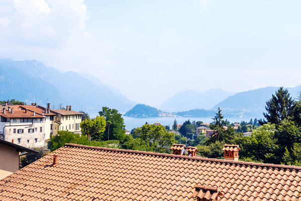 Lake Como with mountains from town view. Menaggio, Italy