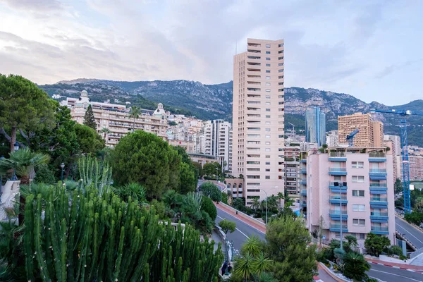 Monte Carlo Sunset Green Trees Foreground Mountains Background Monaco Beauties — Stock Photo, Image