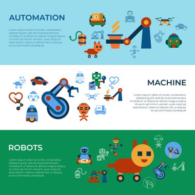Dijital vektör makine otomasyonu ve yapay zeka robotlar basit simgeler koleksiyonu düz stil infographics ayarla