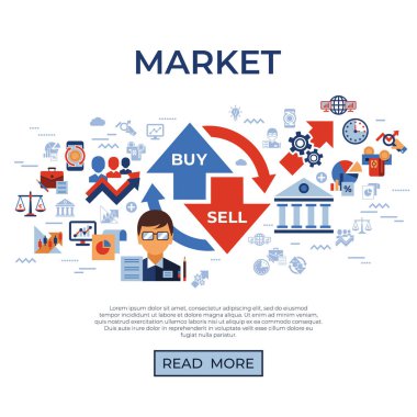 Dijital vektör finansal ticaret piyasa Döviz basit simgeler koleksiyonu düz stil infographics ayarla