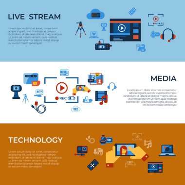 Dijital vektör video üstünde istek online akarsu teknoloji basit simgeler koleksiyonu düz stil infographics ayarla