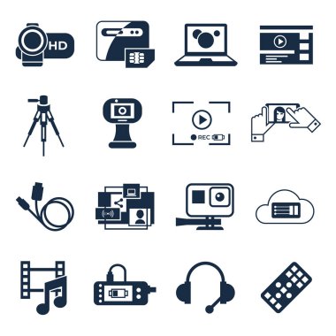 Dijital vektör video üstünde istek online akarsu teknoloji basit simgeler koleksiyonu düz stil infographics ayarla