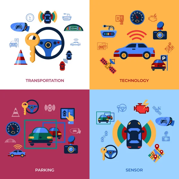 Digital Vektor Dibantu Transportasi Dan Parkir Sistem Penginderaan Dan Jaringan - Stok Vektor