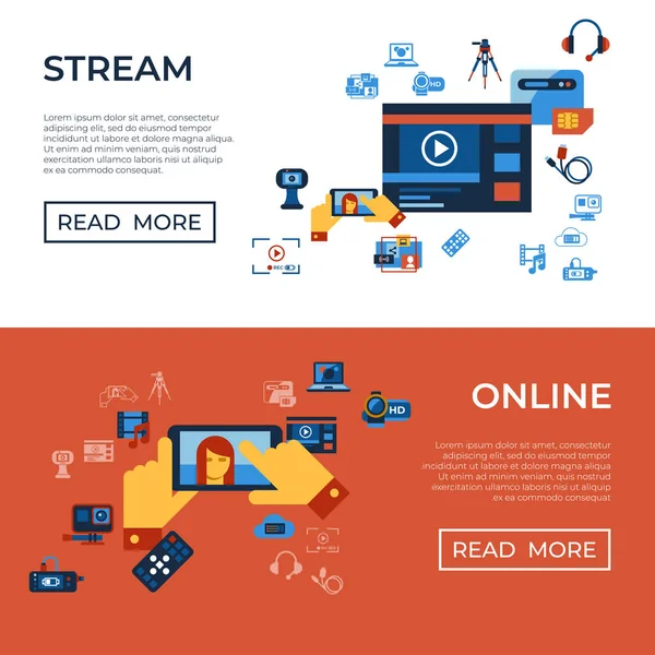 Digitális Vector Video Követelés Online Streaming Technológia Egyszerű Ikonok Gyűjtemény — Stock Vector