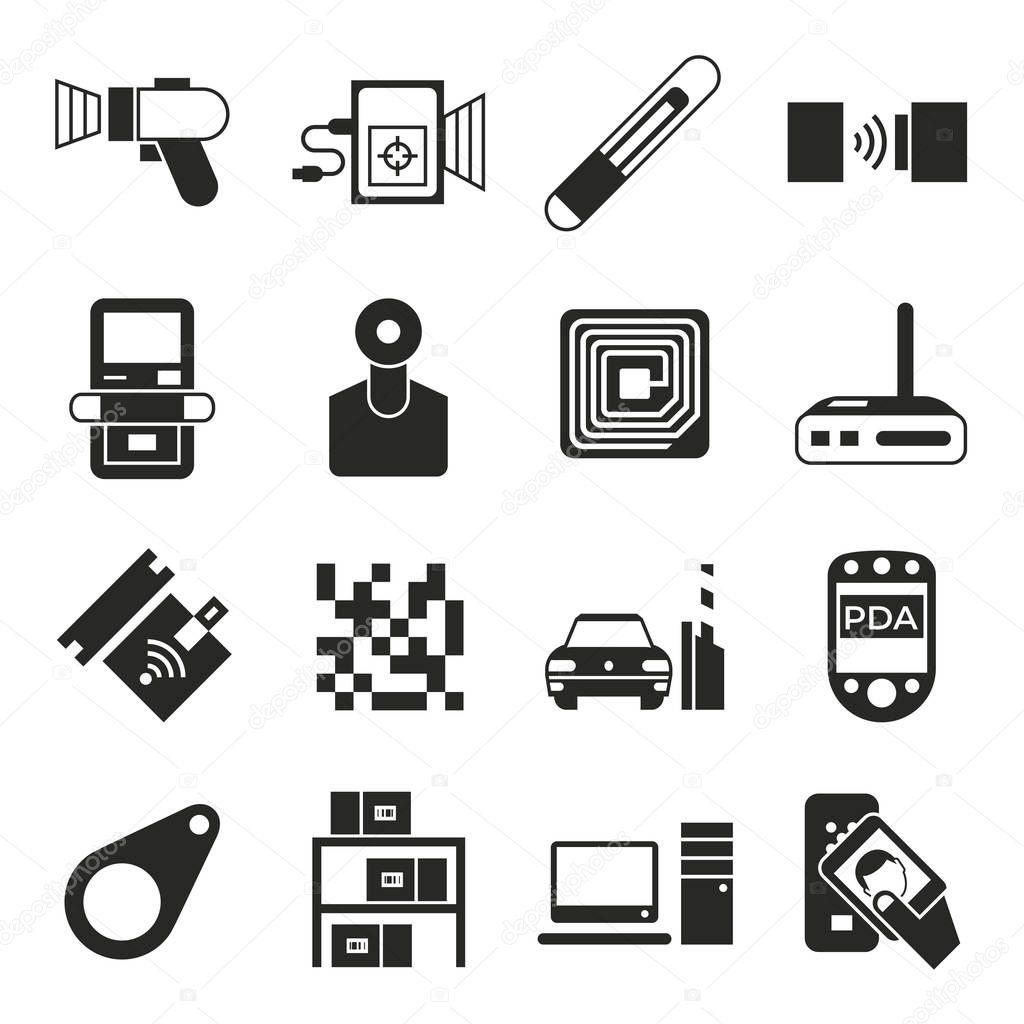 Digital vector rfid radio frequency identification chip simple icons set collection flat style infographics