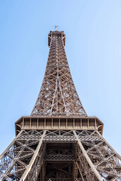 Oben Auf Dem Eiffelturm Morgen Blauer Himmel Ohne Wolken Keine — Stockfoto