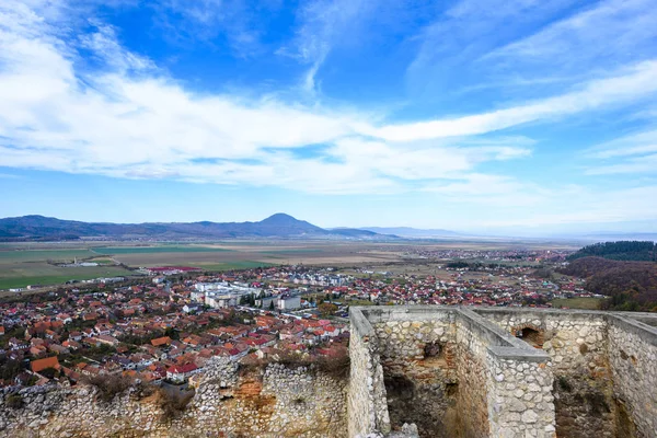 Rasnov Ciudad Otoño Desde Ciudadela Vista Superior Cielo Azul Montañas — Foto de Stock